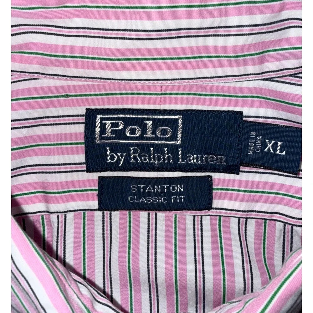 Polo Ralph Lauren Mens XL Stanton Classic Fit Pink Stripe Shirt Preppy Business